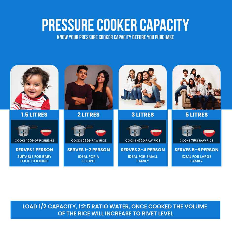 Dolfin Aluminium Outer Lid Pressure Cooker - 3L | Gas and Induction Stove Compatible