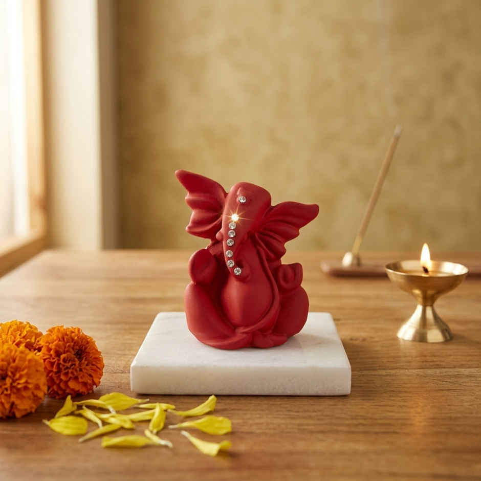 Red Ganesha Statue | Ganesh Ganpati Murti for Pooja Mandir | eCraftIndia