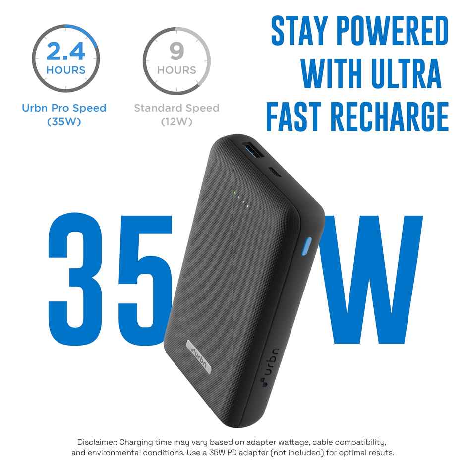 URBN 20000mAh 35W Fast Charging Power Bank | PD+QC | Dual Output | iPhone & Android Black