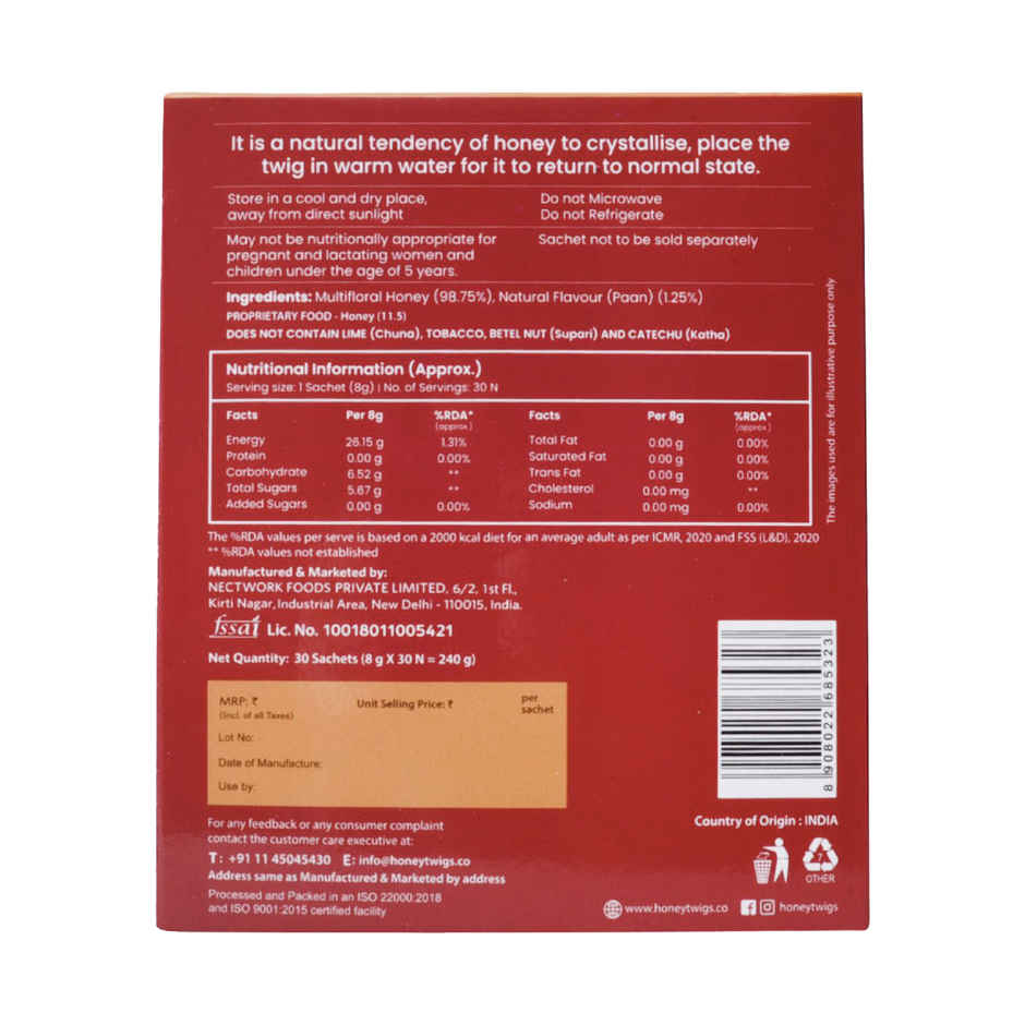 Honey Twigs Meetha Paan Infused Honey 30 Twigs