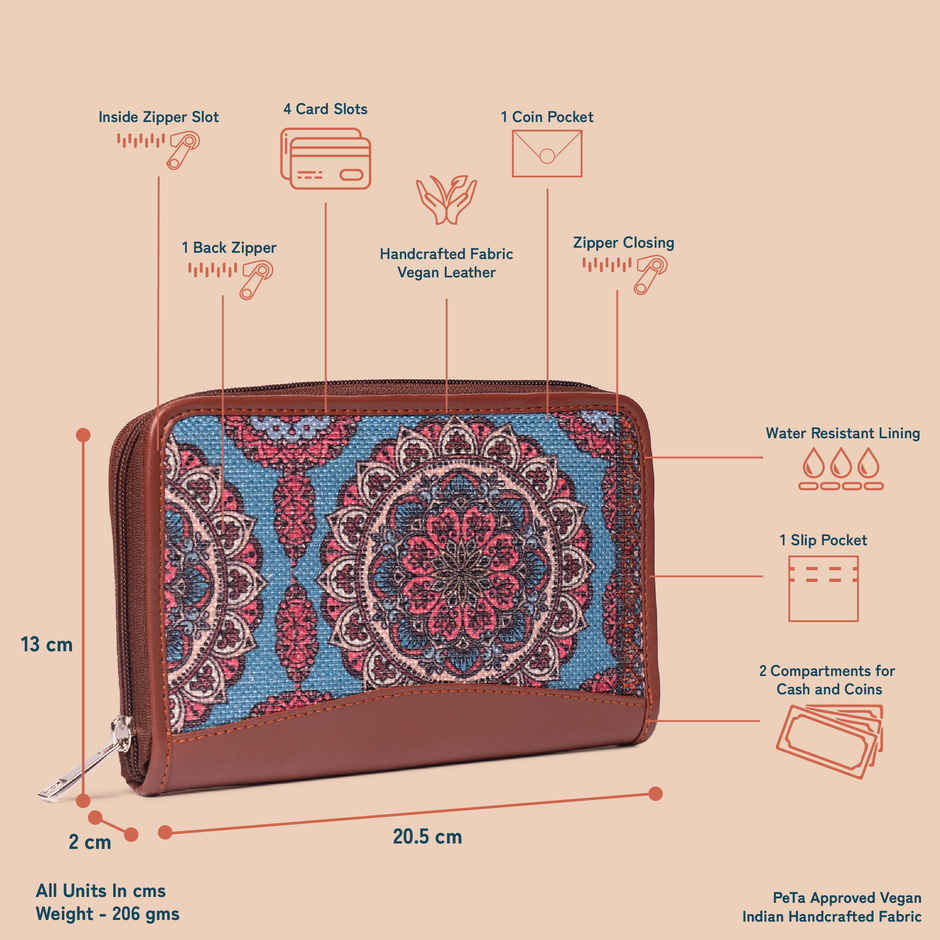 Zouk Multicolor Mandala Print Chain Wallet (Cfc)(1pc) & Voylla Morni Avalyn Pendant Set(3pc) Combo