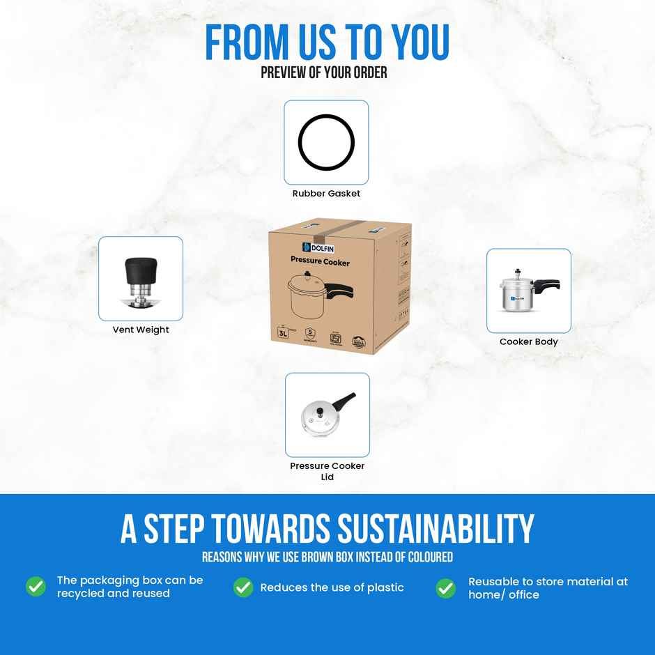 Dolfin Aluminium Outer Lid Pressure Cooker - 3L | Gas and Induction Stove Compatible