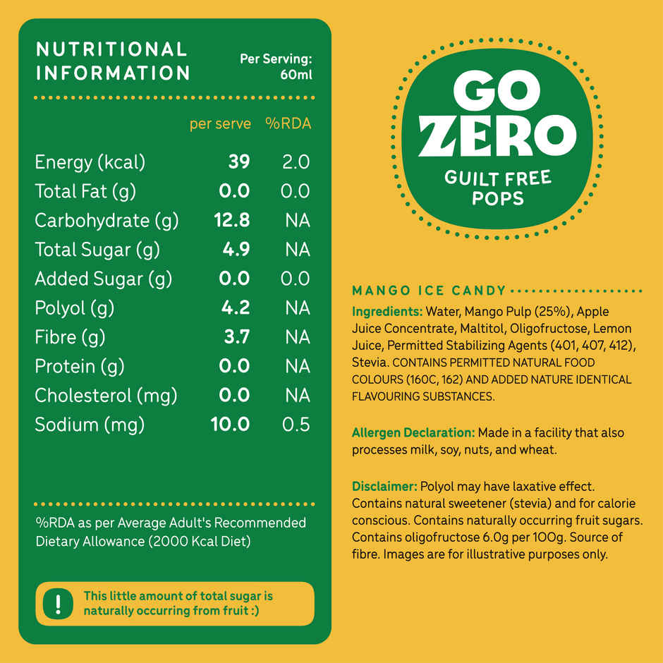 Go Zero Tropical Mango Guilt Free Fruit Pops