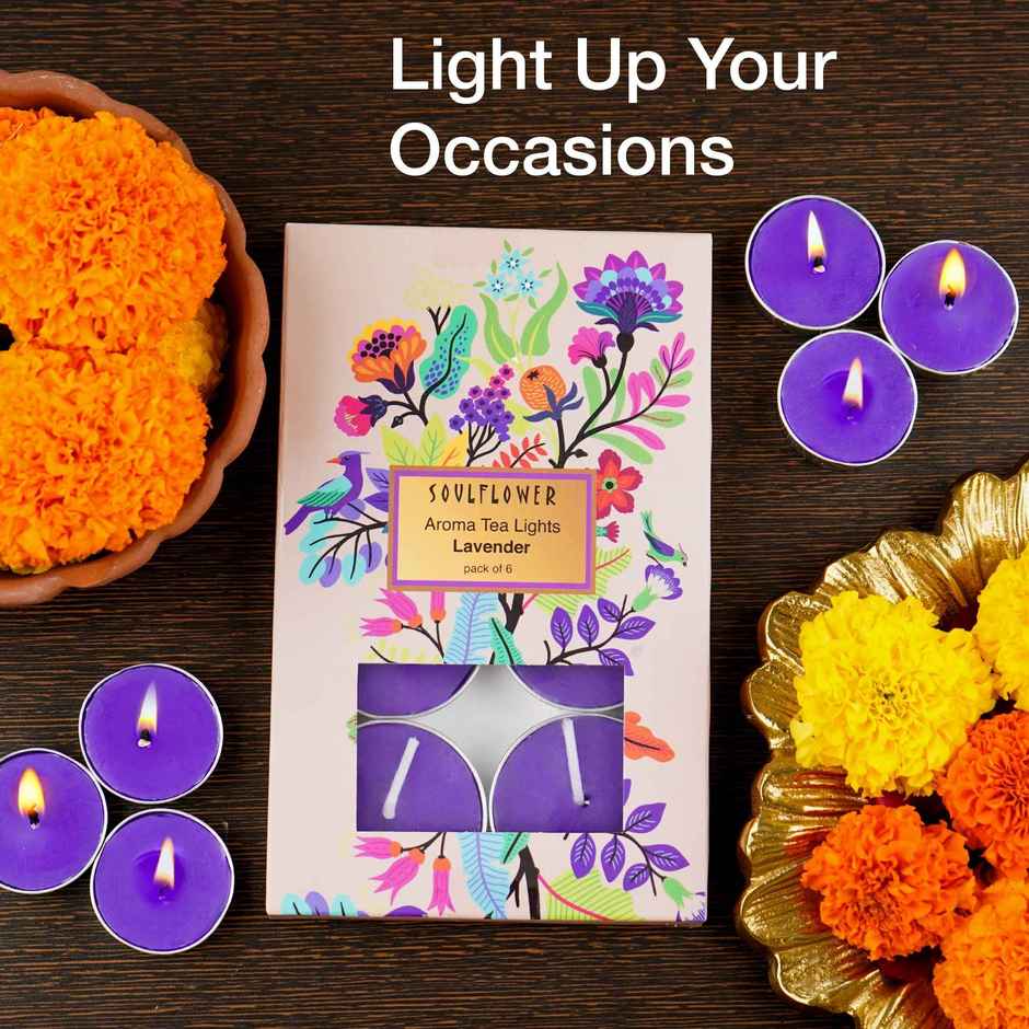 Tea Light Candles | Lavender | Pack of 6 | Party T-Lights | Soulflower