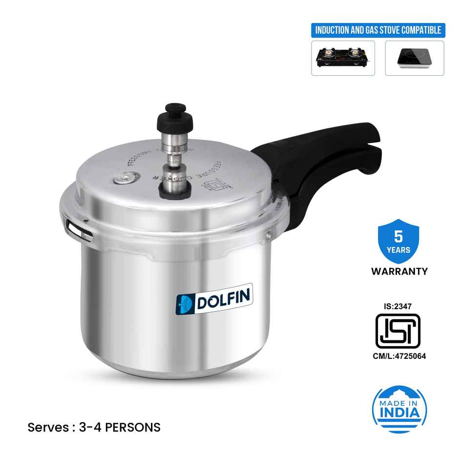 Dolfin Aluminium Outer Lid Pressure Cooker - 3L | Gas and Induction Stove Compatible