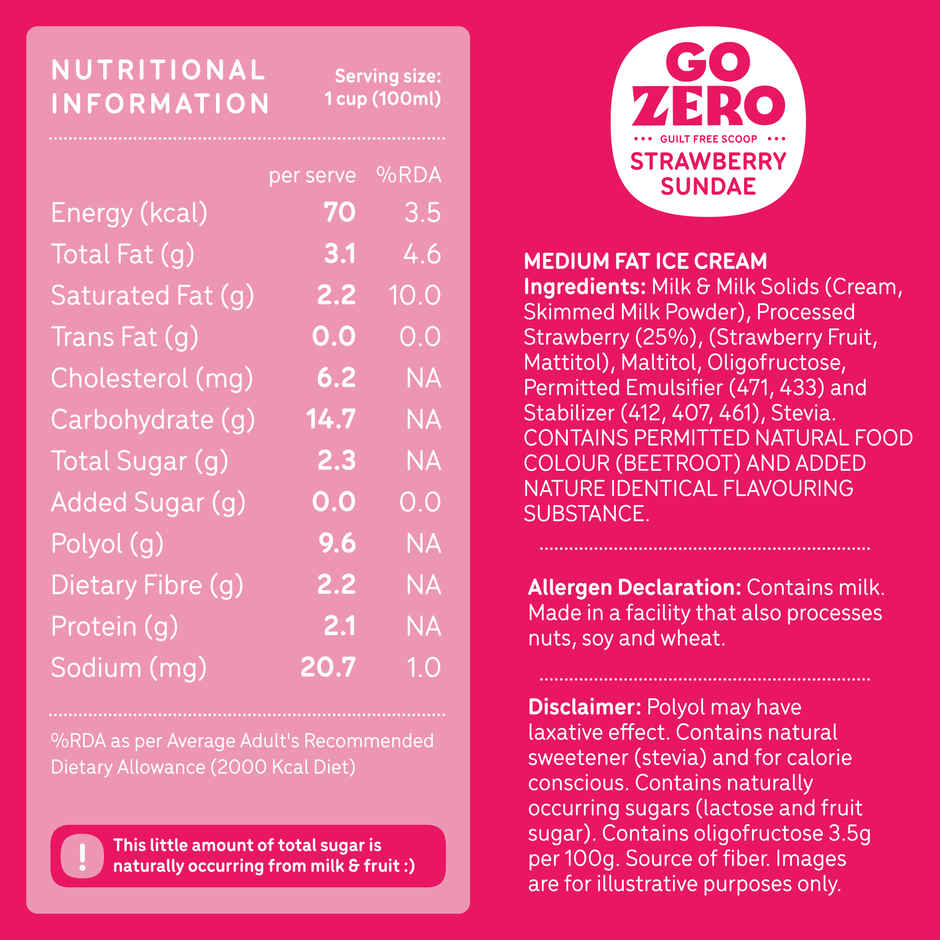 Go Zero strawberry Sundae Guilt Free Ice cream cup