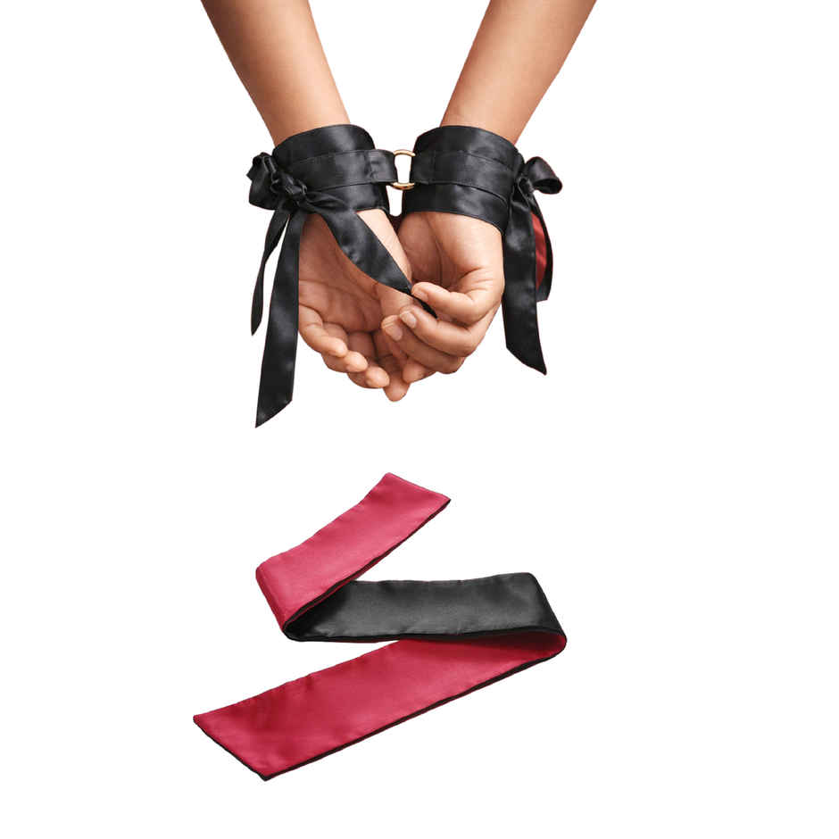 SVISH Veil Velvet Soft Blindfold with Handcuffs for Sensory Play | Red and Black