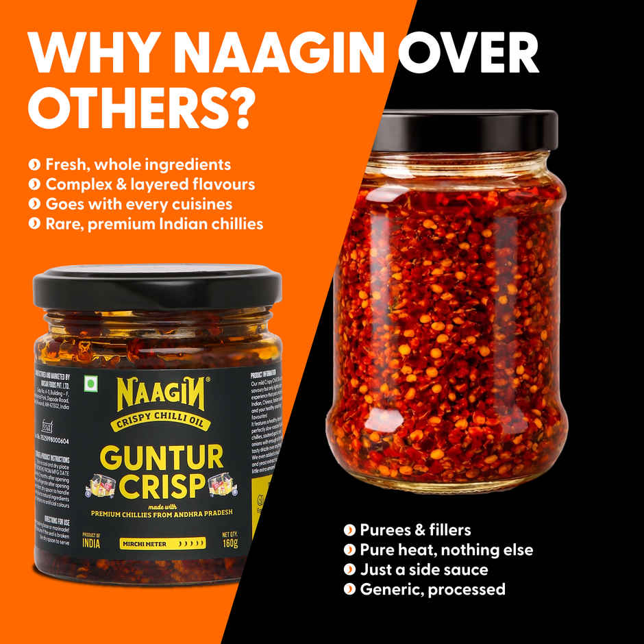 Naagin Guntur Crisp Chilli Oil - Crunchy & Garlicky Spice 160 GRAM