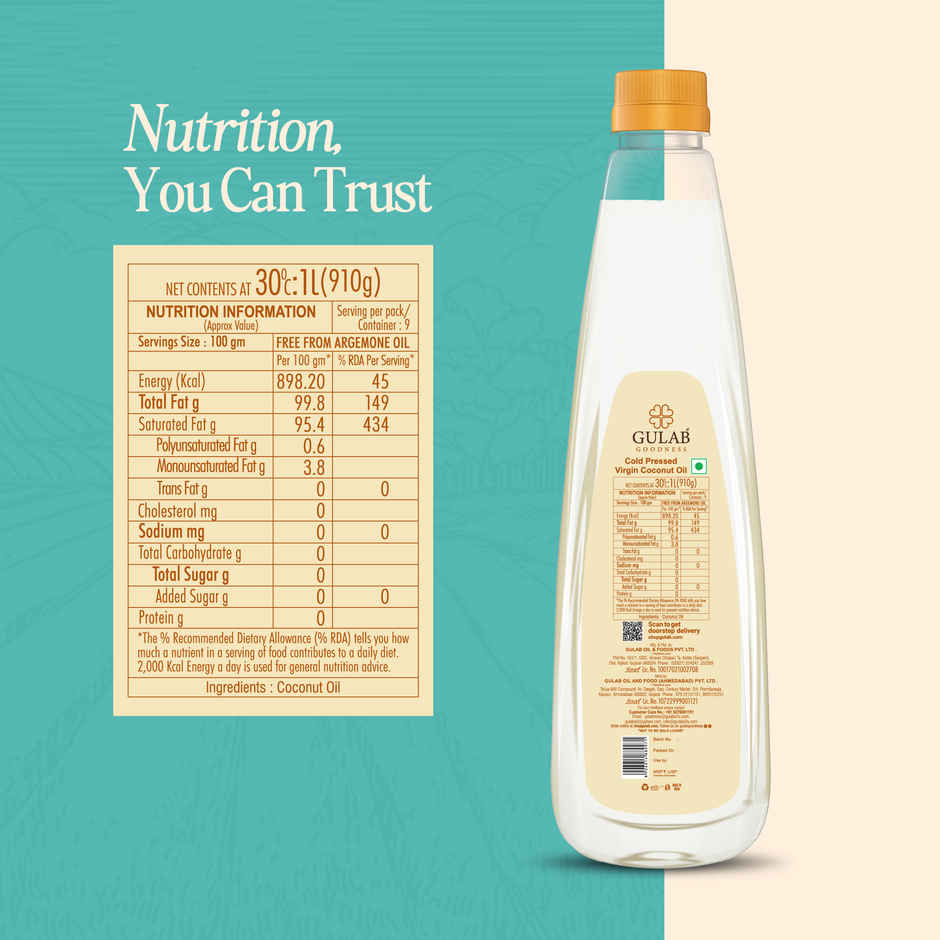 Gulab Virgin Coconut Cold Pressed Oil (Nariyal Oil) | Bottle