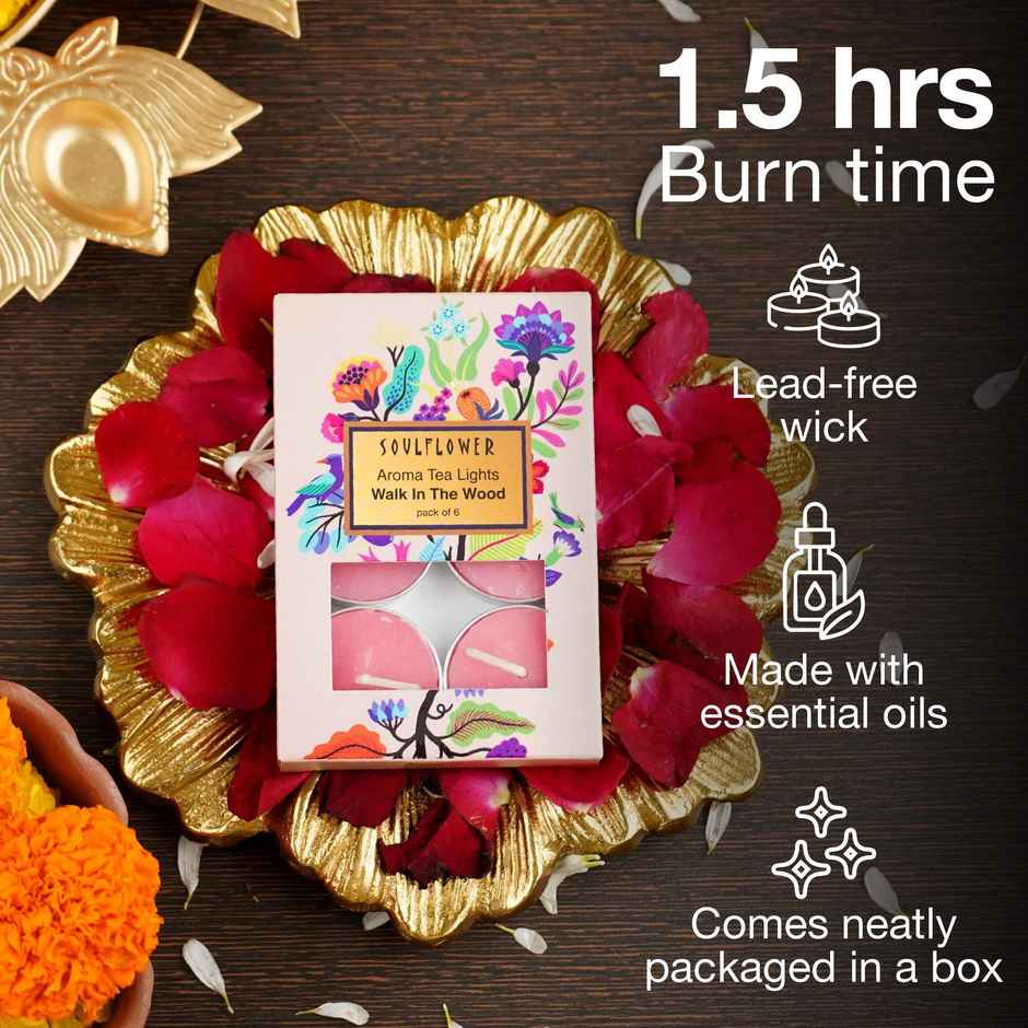 Soulflower Tea Light Candle,  Walk In The Wood Combo
