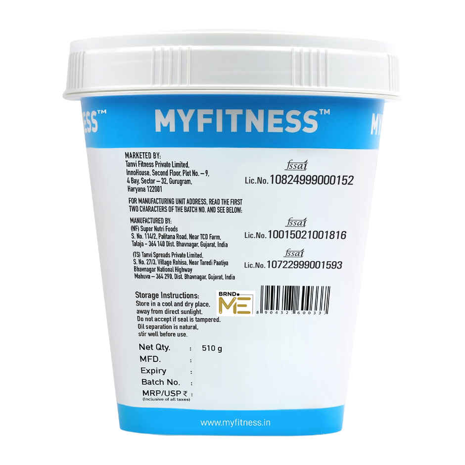 MyFitness All Natural Peanut Butter Crunchy Spread | No Sugar, High Protein