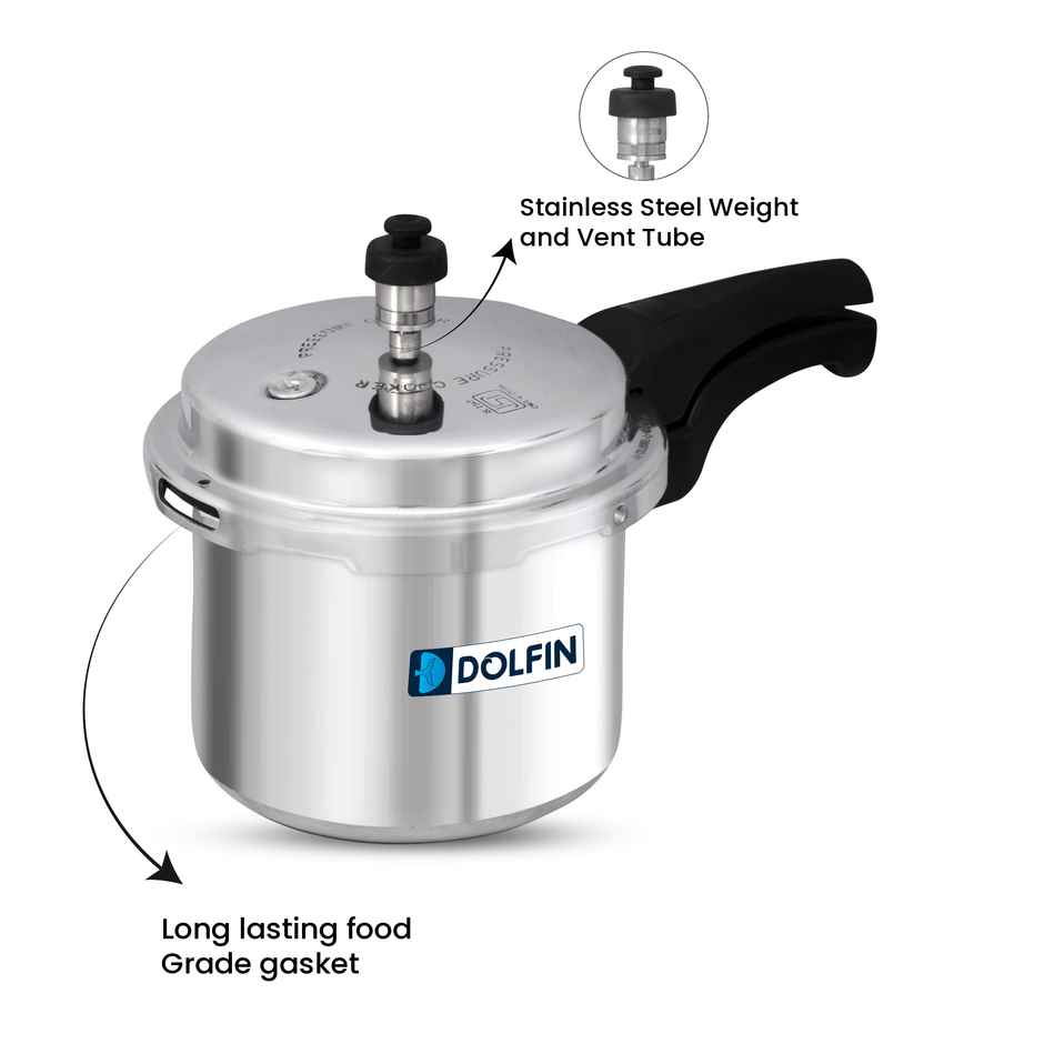 Dolfin Aluminium Outer Lid Pressure Cooker - 3L | Gas and Induction Stove Compatible