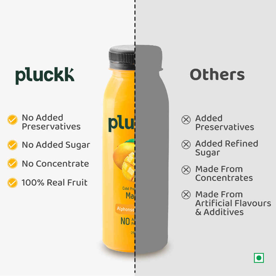 Pluckk Cold-Pressed Mango Fruit Juice | No Added Sugar | No Preservatives | Rich in Potassium