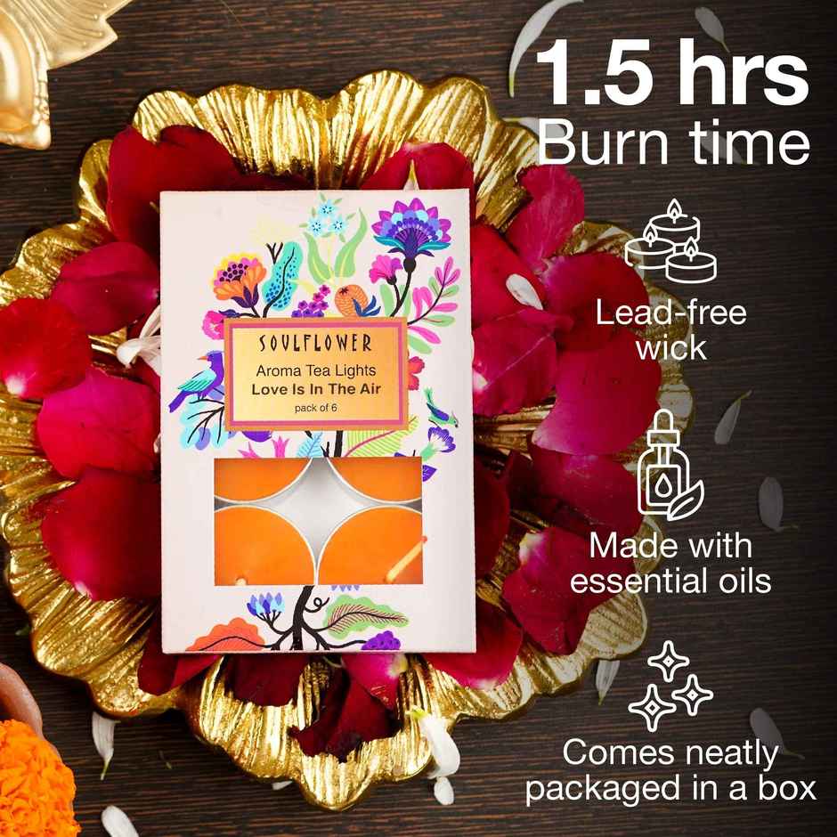 Tea Light Candles | Love is in the Air | Pack of 6 | Celebration T-Lights | Soulflower