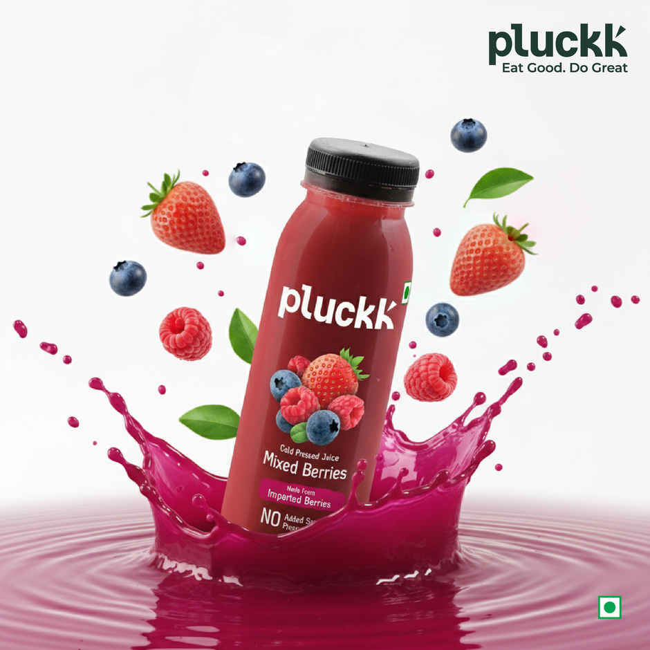 Pluckk Cold-Pressed Mixed Berries Juice | No Sugar, No Preservatives | Antioxidant-Rich