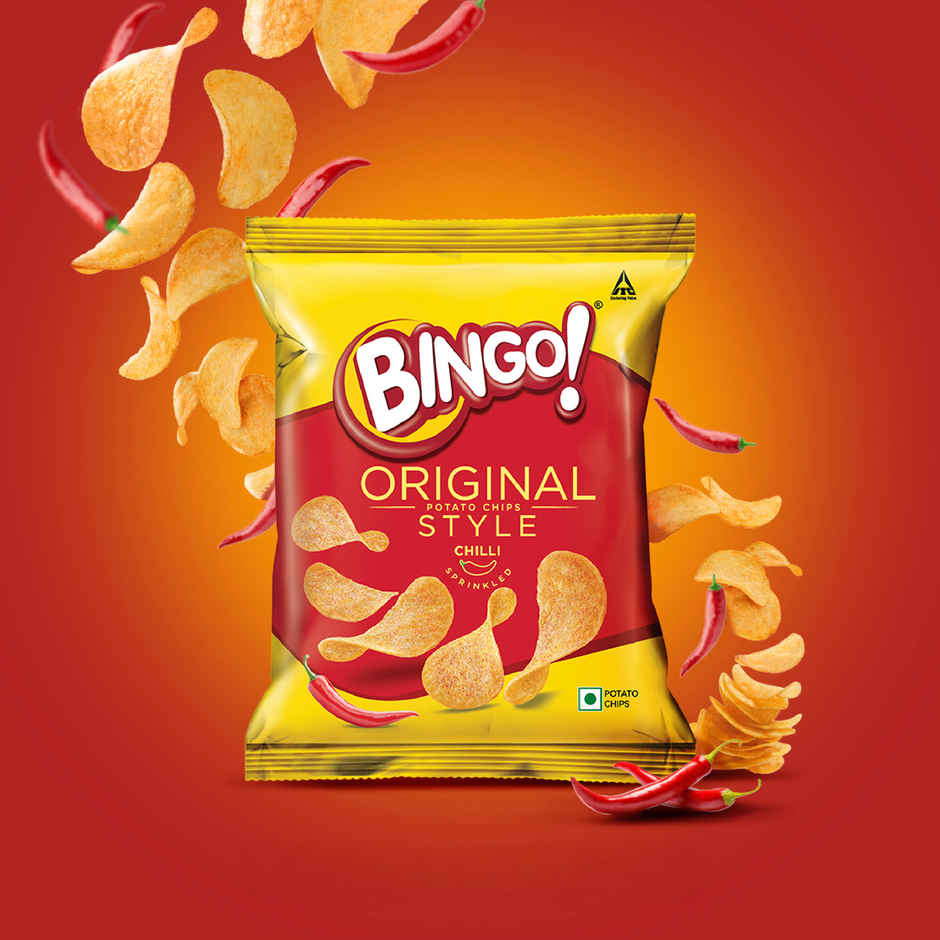 Bingo! Original Style Chilli Sprinkled - Flat Cut Spicy Potato Chips Pack for Snacks Combo 