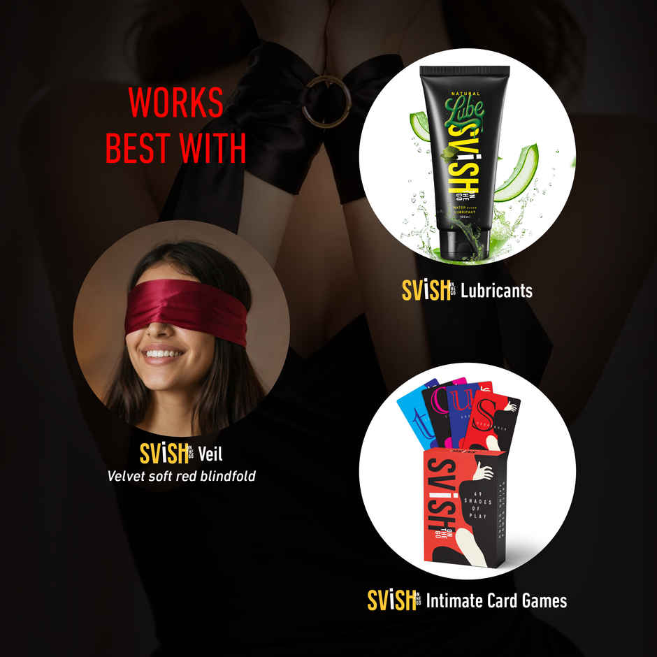 SVISH Veil Velvet Soft Blindfold with Handcuffs for Sensory Play | Red and Black