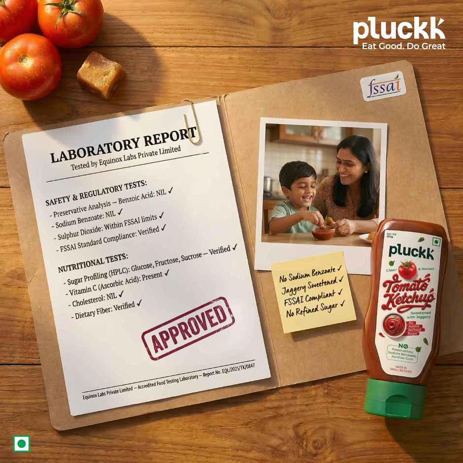 Pluckk Guilt-Free Tomato Ketchup - No Refined Sugar, No Preservatives, No Artificial Thickeners