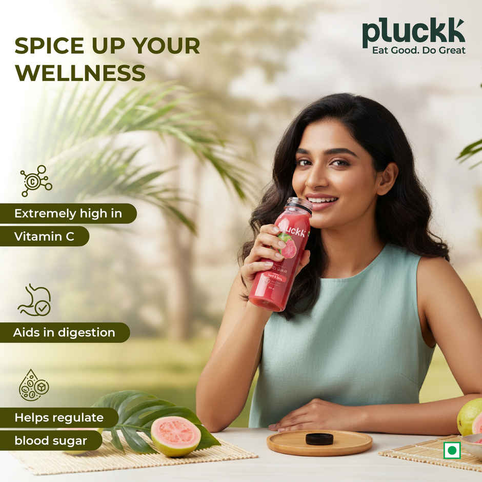 Pluckk Cold-Pressed Guava Fruit Juice | No Added Sugar | No Preservatives | Rich in Antioxidant