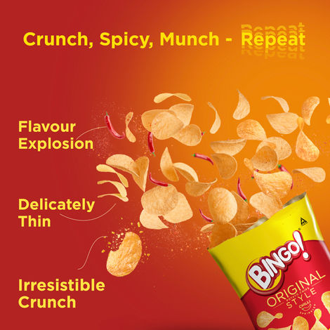 Bingo! Original Style Chilli Sprinkled - Flat Cut Spicy Potato Chips Pack for Snacks