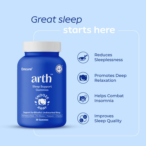Arth By Emcure Melatonin Gummies | Sleep Gummies (Cranberry) with L-Theanine & Chamomile