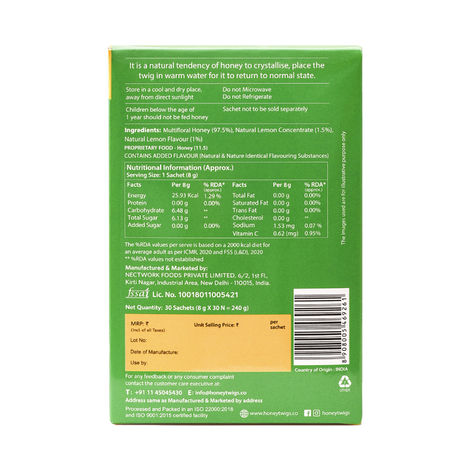 Honey Twigs Lemon Infused Honey| 30 Twigs Pack