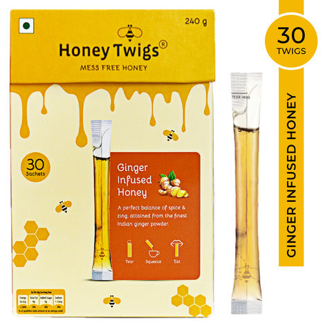 Honey Twigs Ginger Infused Honey| 30 Twigs Pack