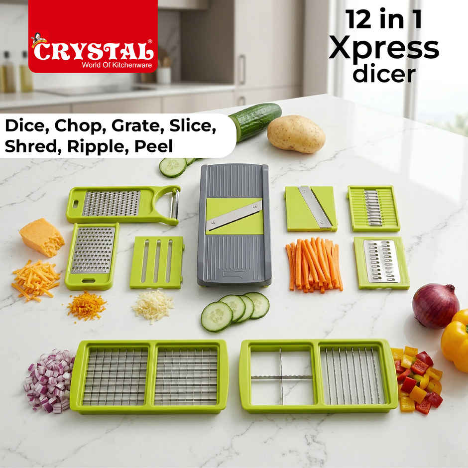 Crystal Multipurpose Chopper | 12 in 1 Fruit and Vegetable Cutter/Dicer/Grater/Chipser | Multicolour