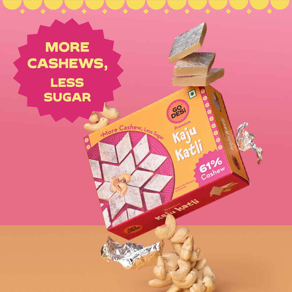 GO DESi Premium Kaju Katli | 61% Cahews | More Cashew, Less Sugar