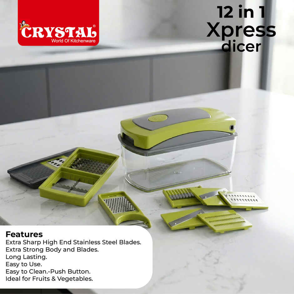Crystal Multipurpose Chopper | 12 in 1 Fruit and Vegetable Cutter/Dicer/Grater/Chipser | Multicolour