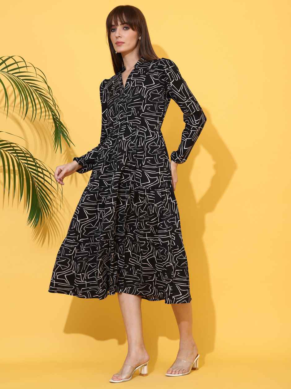 Women Fit and Flare Blue Below Knee Dress