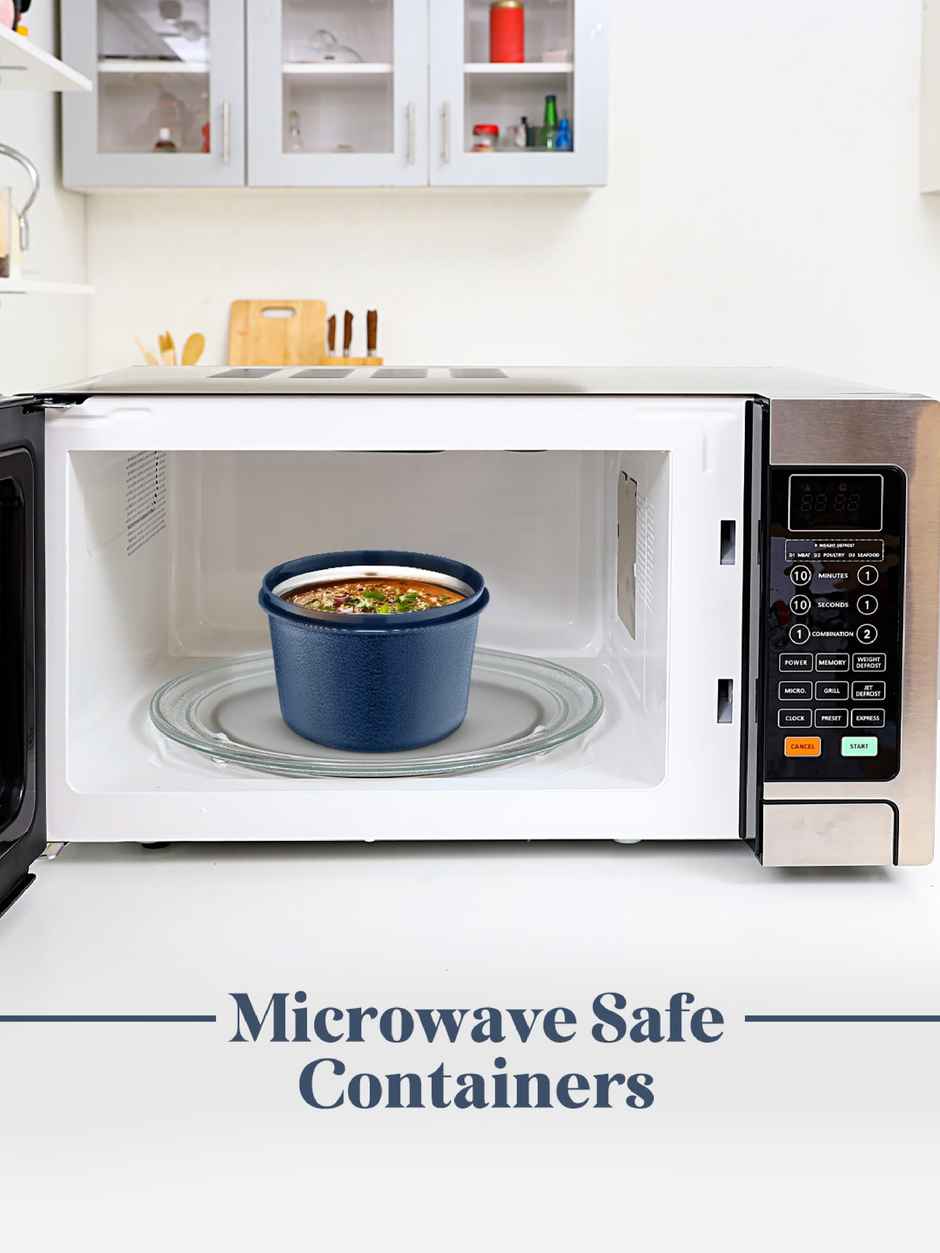 Classic Essentials Microwavable Insulated Lunch Box Set of 5 Bottle/Bag &Cutlery | 1250 ml Blue