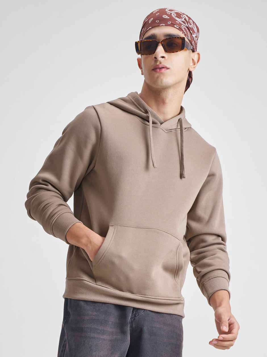 Highlander Men's Solid Hooded Sweatshirt | Beige - L