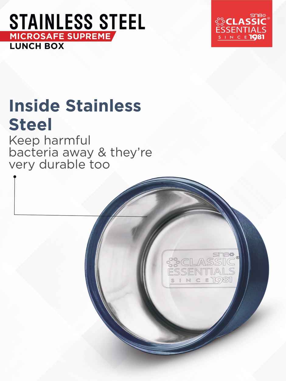 Classic Essentials Microwavable Insulated Lunch Box Set of 5 Bottle/Bag &Cutlery | 1250 ml Blue