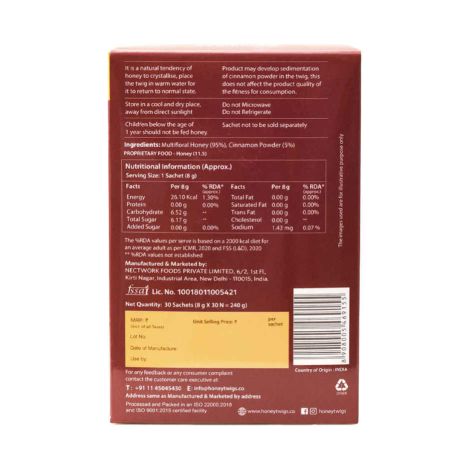 Honey Twigs Cinnamon Infused Honey | 30 Twigs Pack