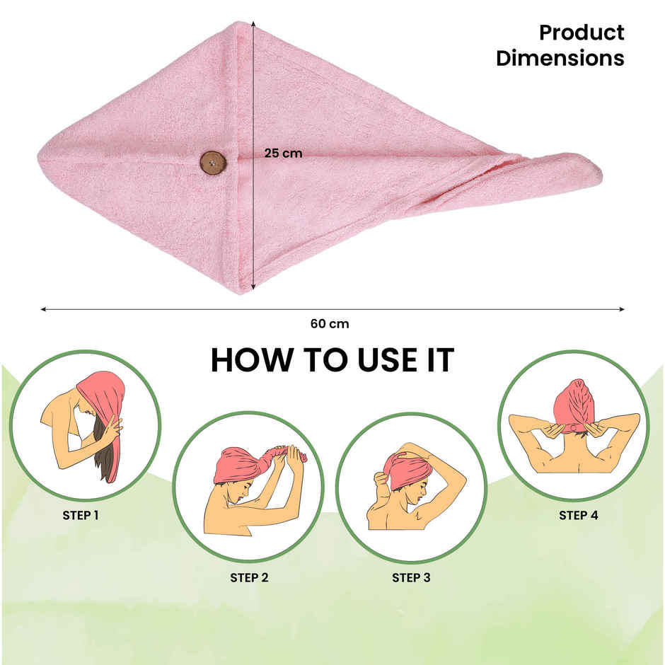 Mush Bamboo Hair Towel Ultra Soft Absorbent Anti Microbial Hair Wrap 500 GSM Baby Pink