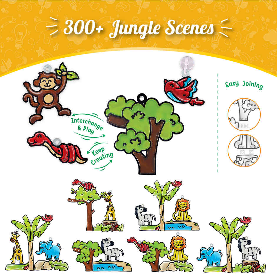 Imagimake Window Art | Jungle | Decorative Glass Painting Toy | Window Art for Kids