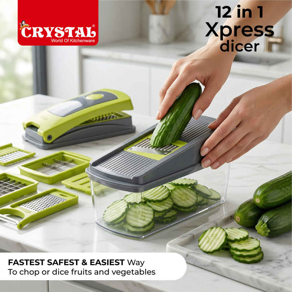 Crystal Multipurpose Chopper | 12 in 1 Fruit and Vegetable Cutter/Dicer/Grater/Chipser | Multicolour