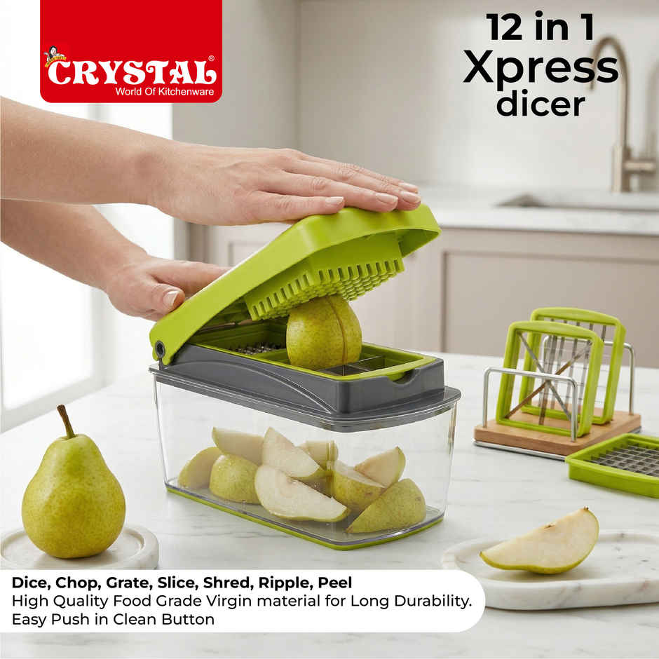 Crystal Multipurpose Chopper | 12 in 1 Fruit and Vegetable Cutter/Dicer/Grater/Chipser | Multicolour