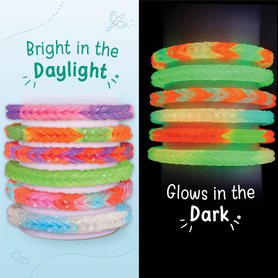 Imagimake Rainbow Loom Glow in the Dark Bracelet Making Kit | DIY Art & Craft Kit | Creative Gift for Kids | Age 7+