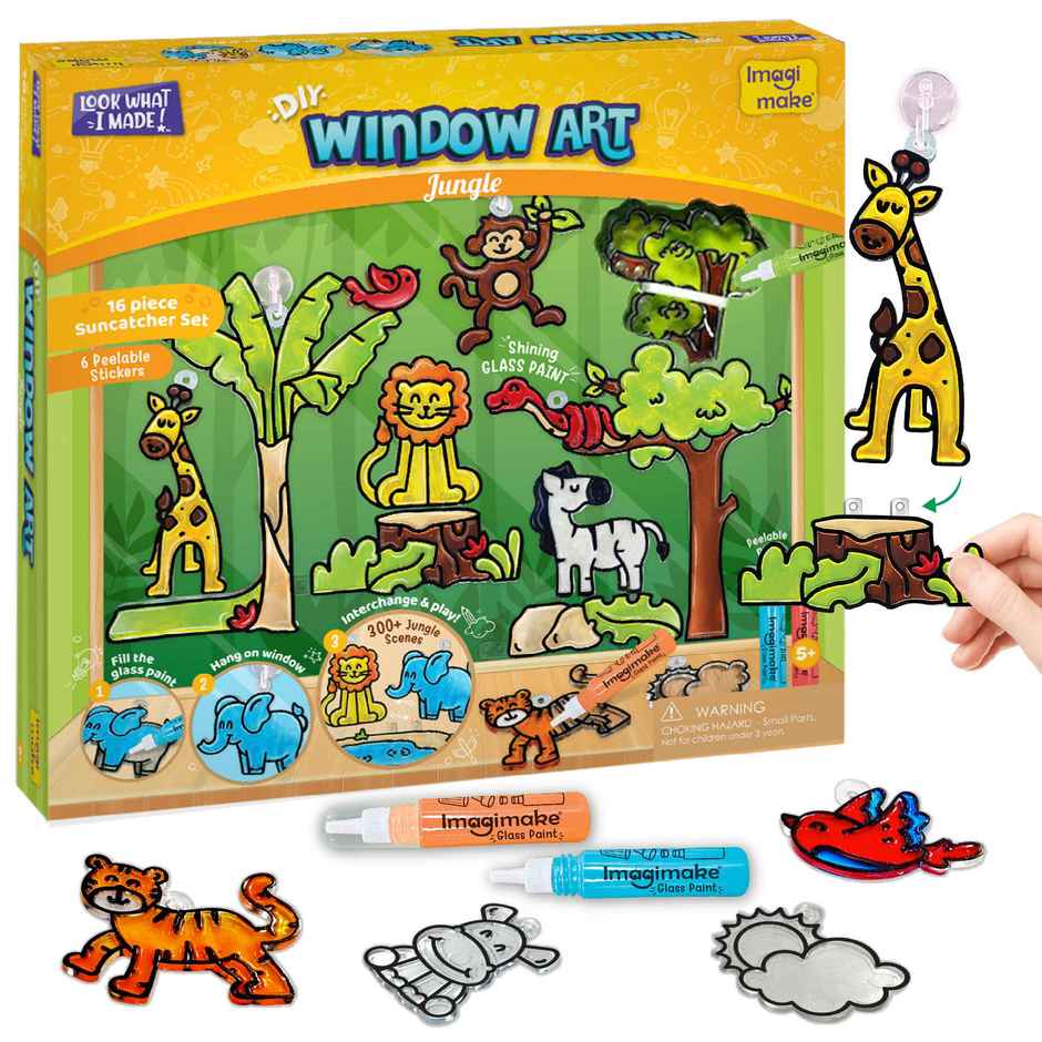 Imagimake Window Art | Jungle | Decorative Glass Painting Toy | Window Art for Kids