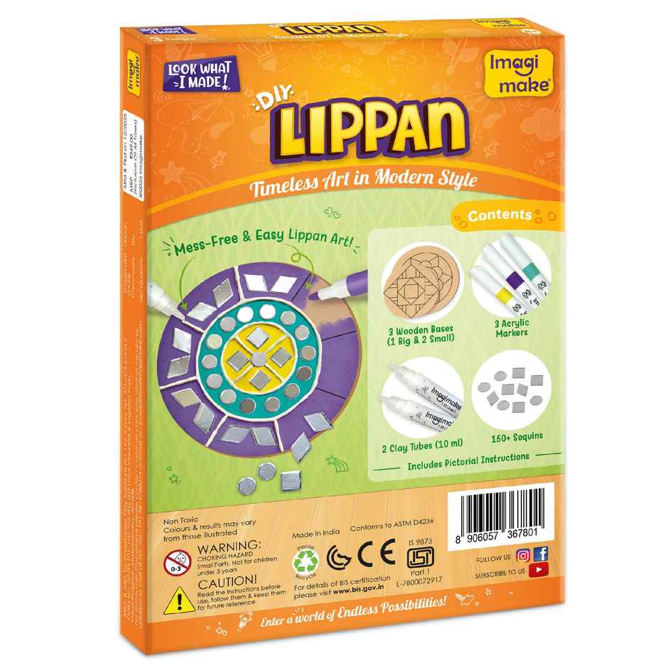 Imagimake DIY Lippan Art and Craft Kit Toys 3 Design Birthday Gifting for Kids