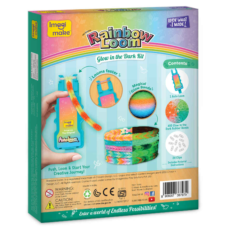 Imagimake Rainbow Loom Glow in the Dark Bracelet Making Kit | DIY Art & Craft Kit | Creative Gift for Kids | Age 7+