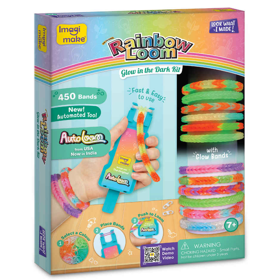 Imagimake Rainbow Loom Glow in the Dark Bracelet Making Kit | DIY Art & Craft Kit | Creative Gift for Kids | Age 7+