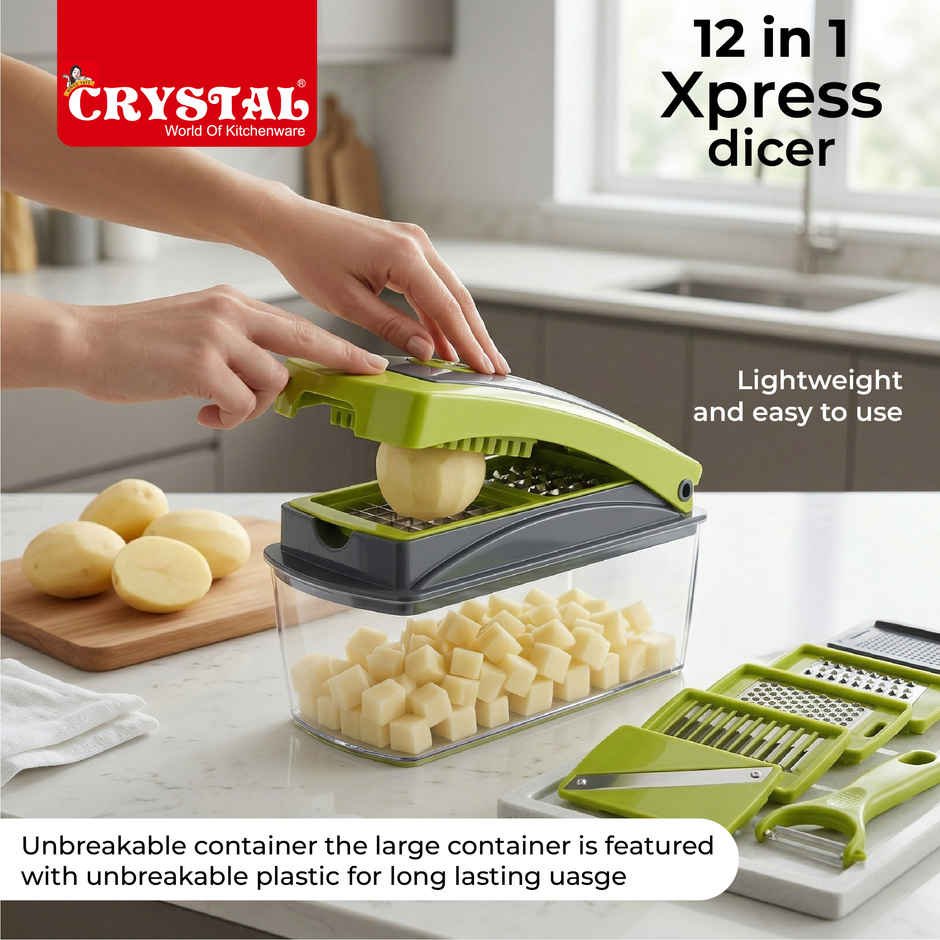 Crystal Multipurpose Chopper | 12 in 1 Fruit and Vegetable Cutter/Dicer/Grater/Chipser | Multicolour