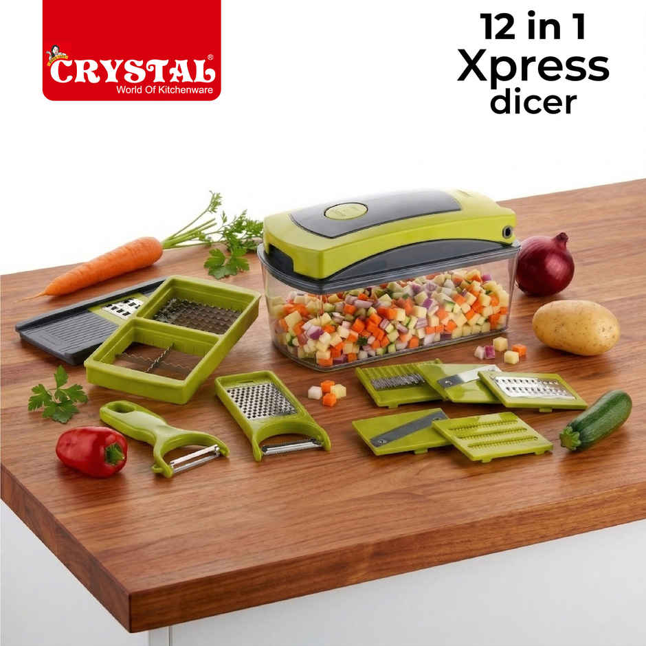Crystal Multipurpose Chopper | 12 in 1 Fruit and Vegetable Cutter/Dicer/Grater/Chipser | Multicolour