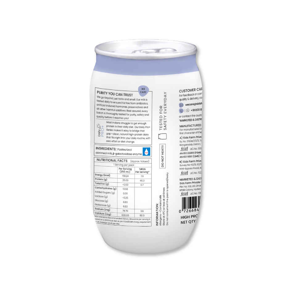 Sid's Farm High Protein Fresh Milk | 25g Protein | Cabup Can Pack