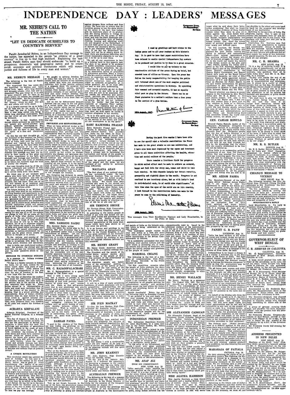 The Hindu - 15 Aug, 1947 | Independent India's First Newspaper