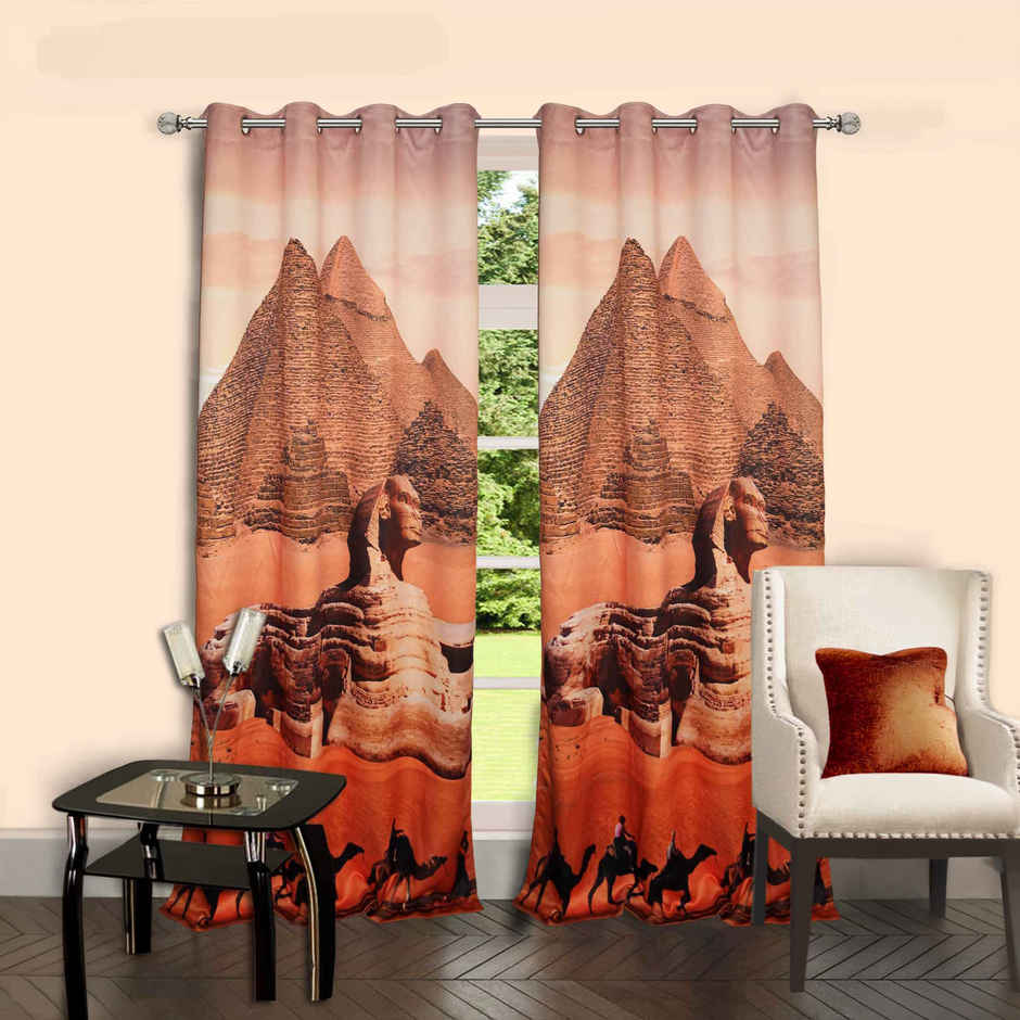 Lushomes Blackout Door Curtain - Egypt Printed | 8 Metal Eyelets | 54 x 90 inch
