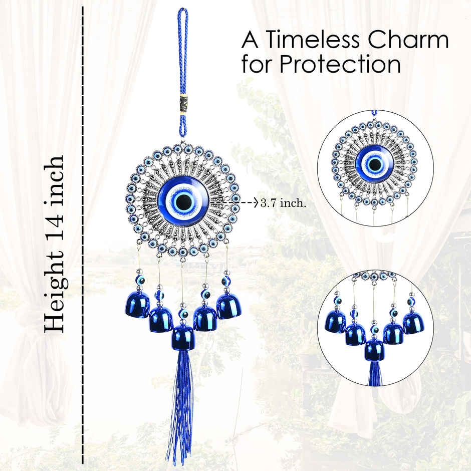 HINDCRAFT 5 Bells Evil Eye Wind Chime Good Luck and Gift for Home and Balcony